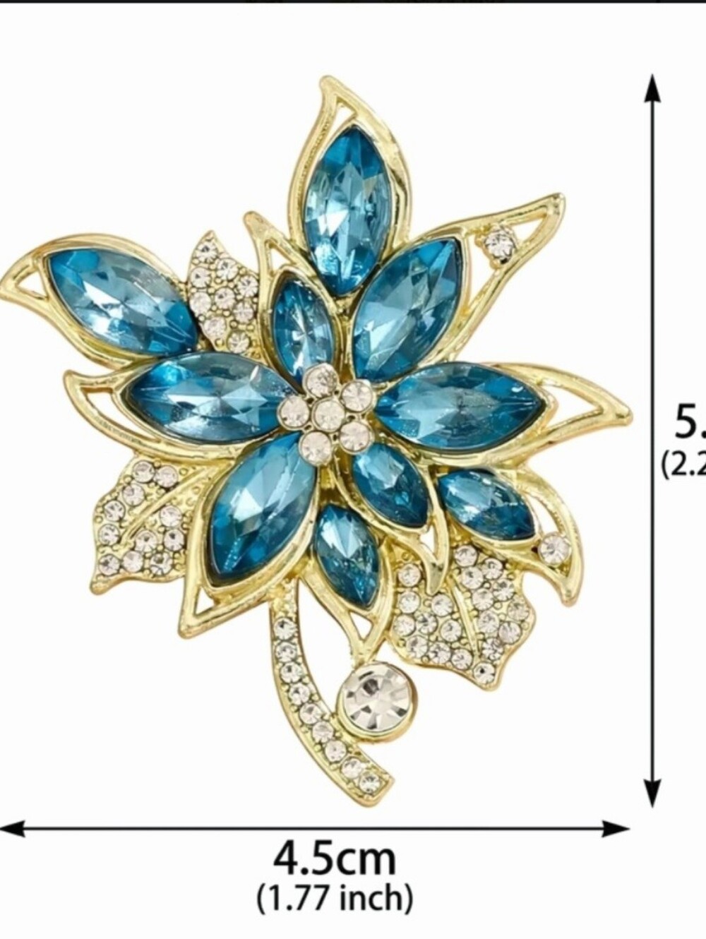 Blue Crystal Flower Brooch - Picture 4 of 5